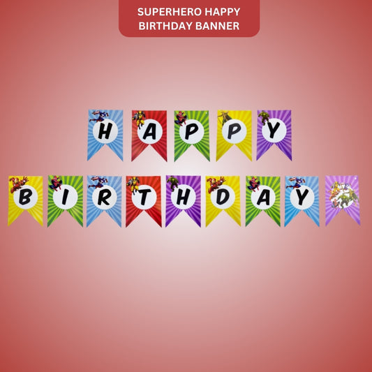 Multicolor SuperHero Happy Birthday Flag Banner - 9FT - 1PC