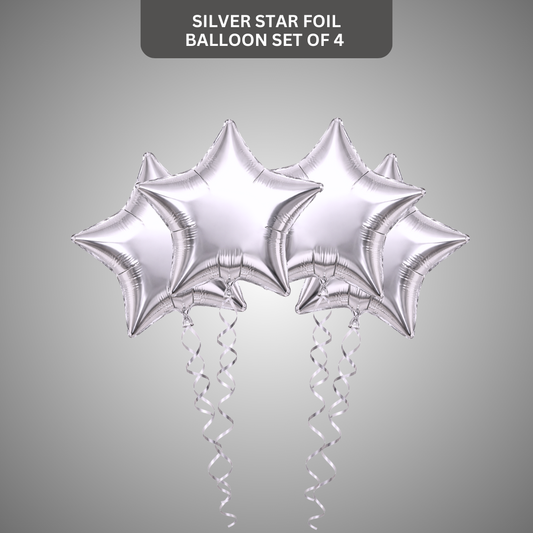 Silver Star Foil Balloons - Set of 4PC