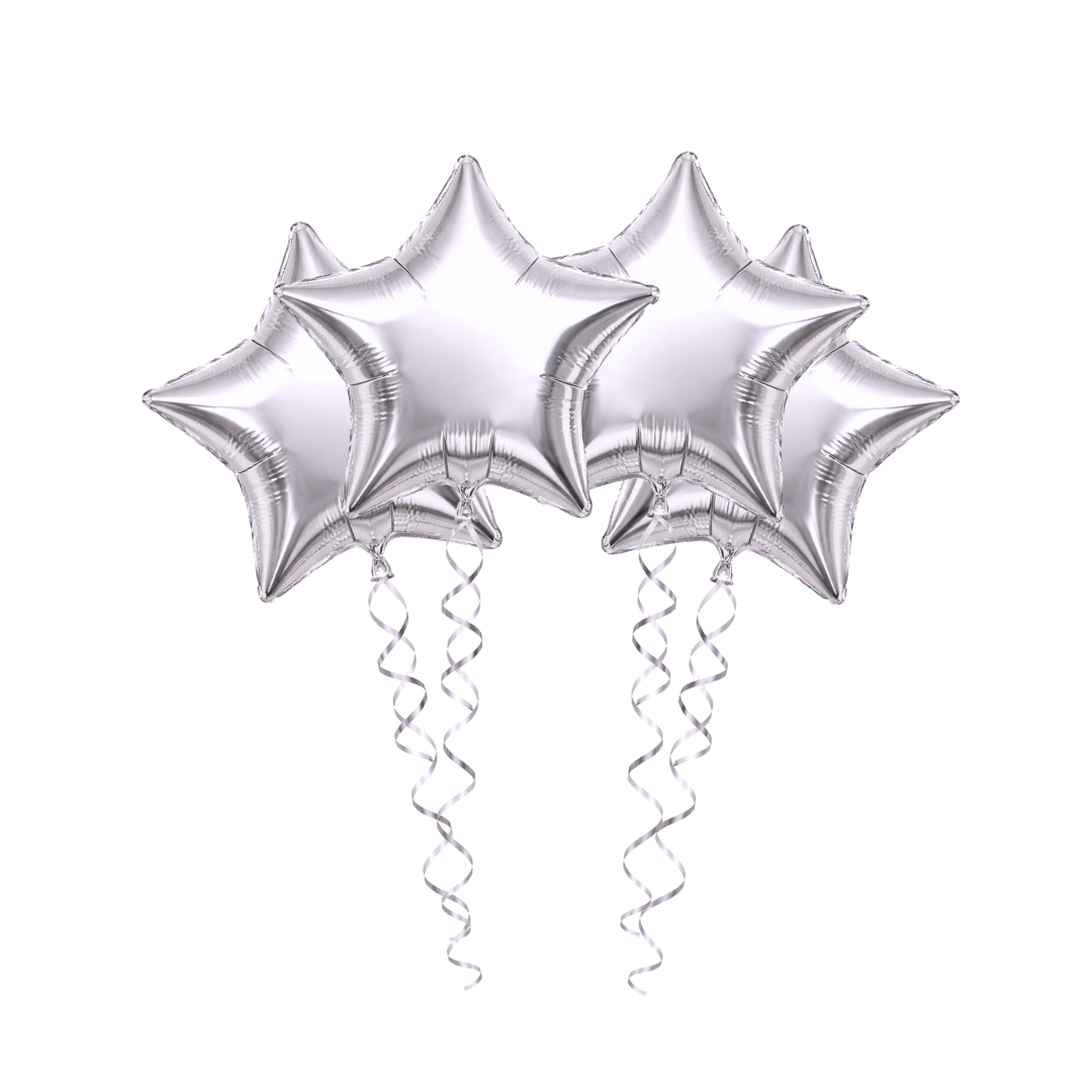 Silver Star Foil Balloons - Set of 4PC
