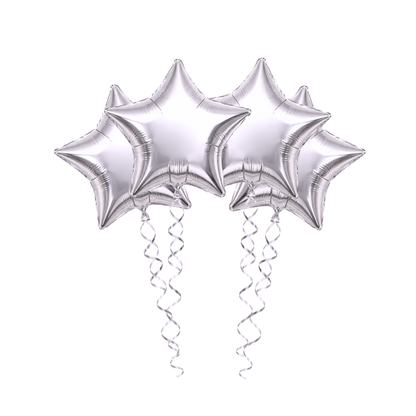 Silver Star Foil Balloons - Set of 4PC