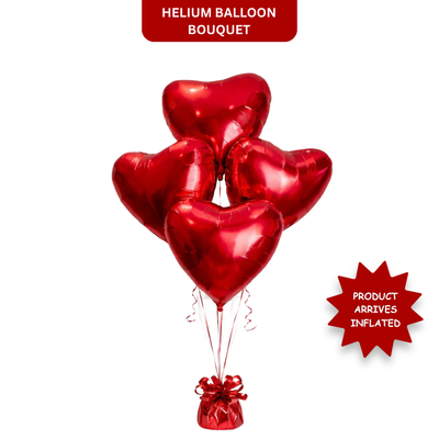 Red Heart Helium Filled Balloon Bouquet – Romantic Party Decoration Set - 4PC