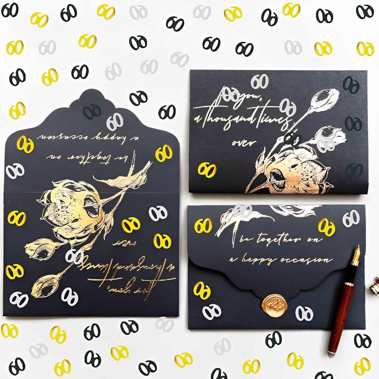 60th Birthday Golden, Black & Silver Confetti