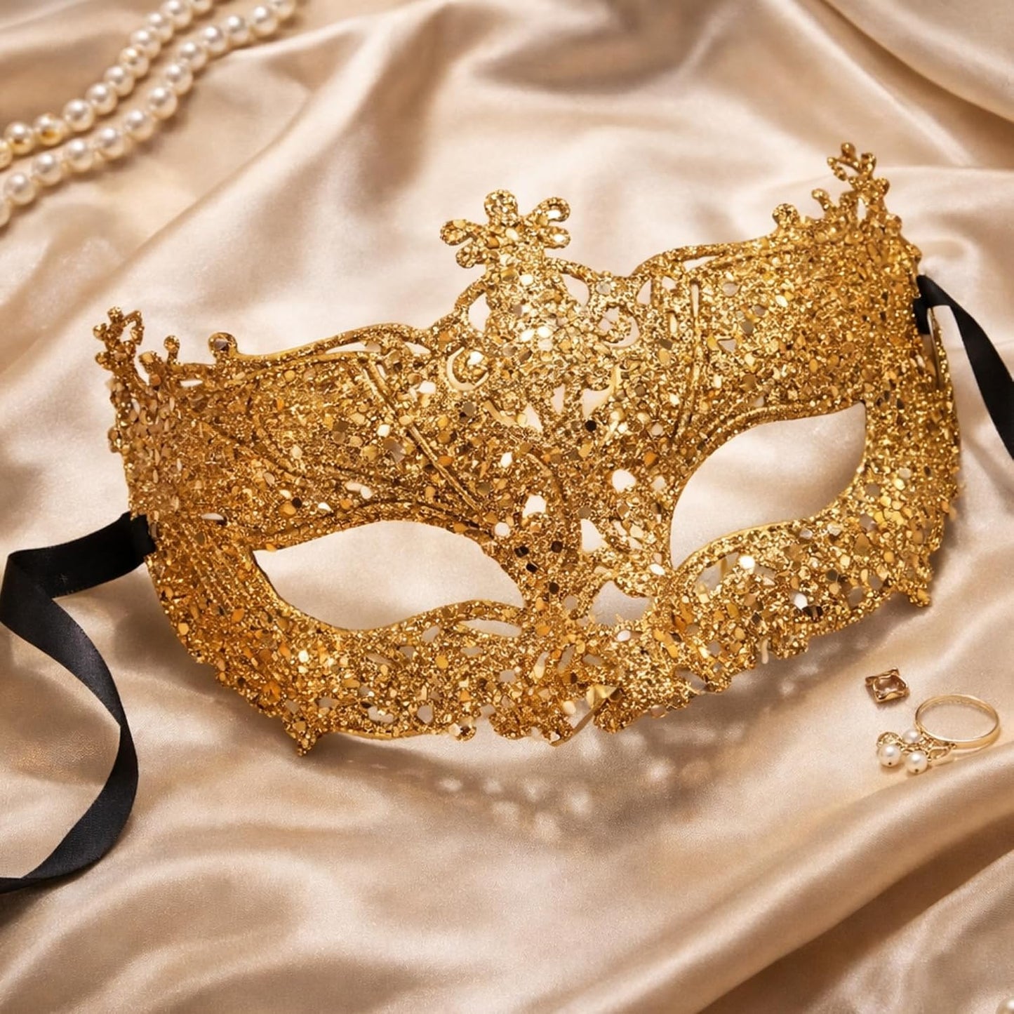 Glitter Fashion Eye Mask Gold - 1PC - Wanna Party - side angle