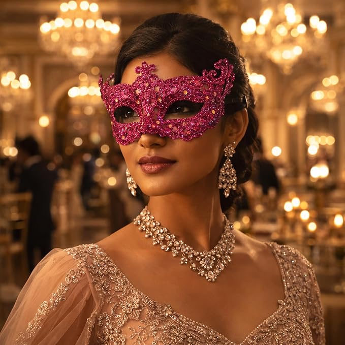 Glitter Fashion Eye Mask Hot Pink - 1PC - Wanna Party - decor