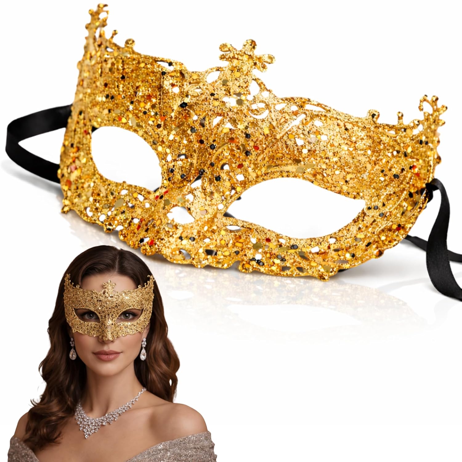 Glitter Fashion Eye Mask Gold - 1PC - Wanna Party - front view