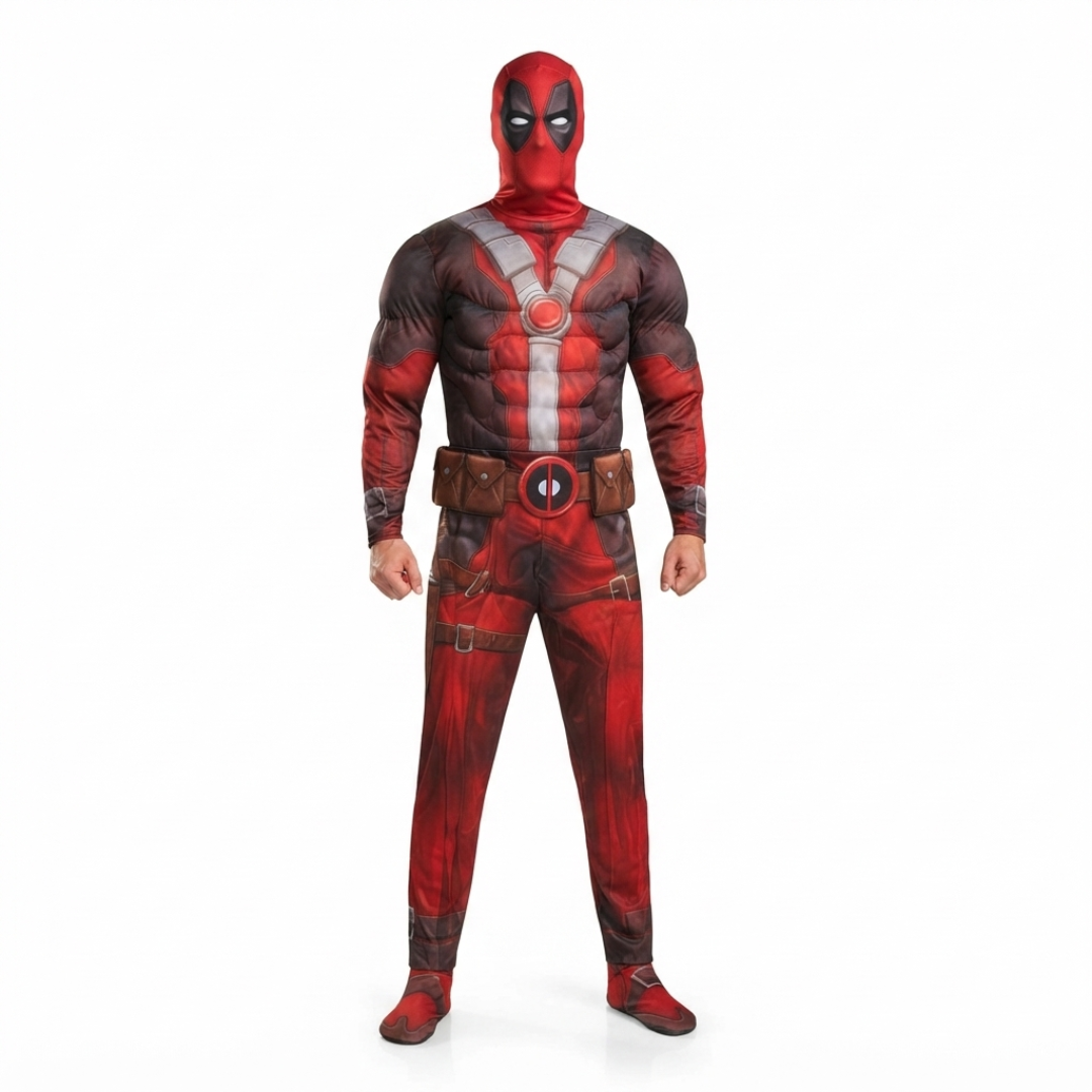 Deluxe Muscle Chest Red & Black Superhero Costume for Adults | Masked Hero Fancy Dress for Halloween, Theme Parties & Costume Events
