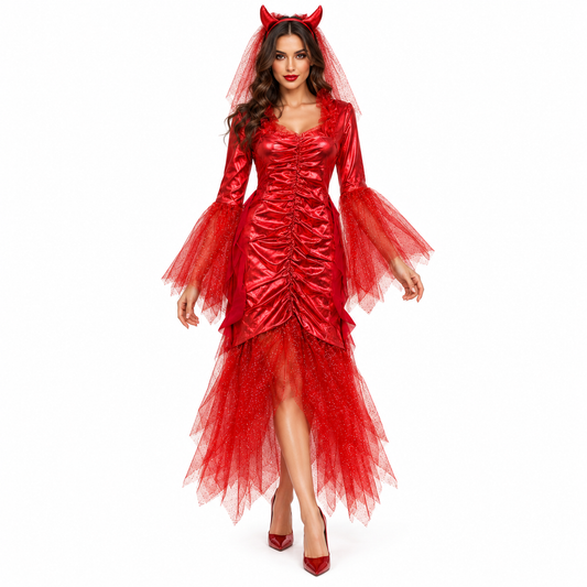 Red Devil Costume for Women | Adult Gothic Halloween Fancy Dress for Spooky Theme Parties & Costume Events