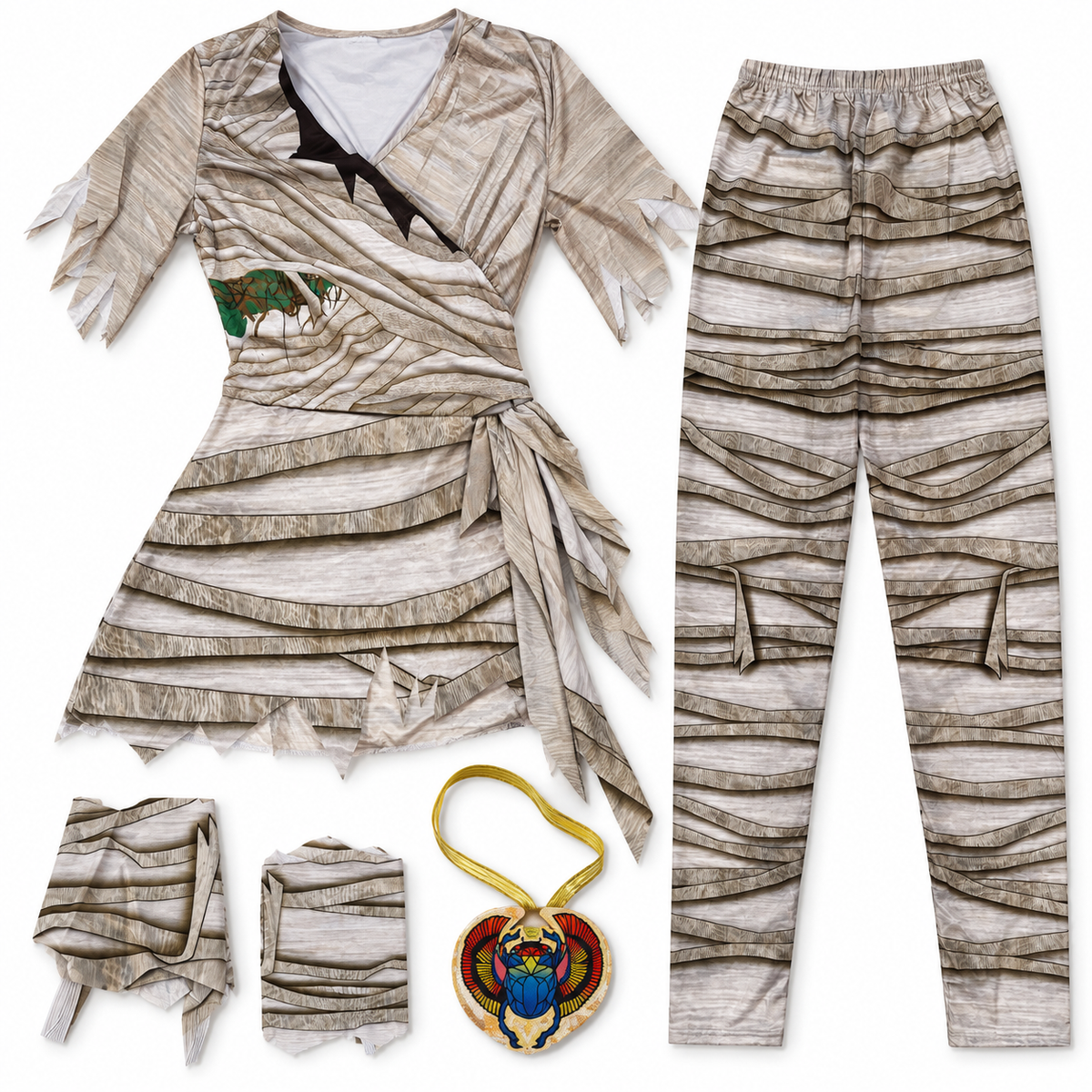 Egyptian Mummy Stretchable Costume for Adults | Ancient Egypt Halloween Fancy Dress for Spooky Theme Parties & Costume Events