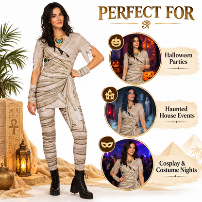 Egyptian Mummy Stretchable Costume for Adults | Ancient Egypt Halloween Fancy Dress for Spooky Theme Parties & Costume Events