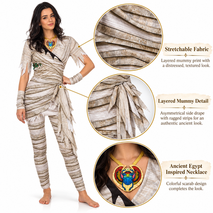 Egyptian Mummy Stretchable Costume for Adults | Ancient Egypt Halloween Fancy Dress for Spooky Theme Parties & Costume Events