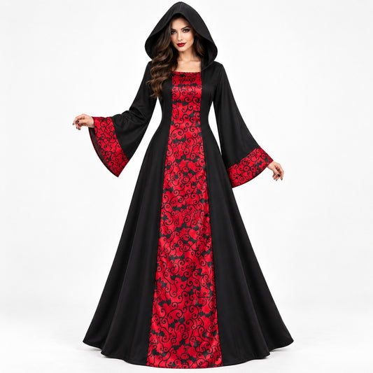 Gothic Black & Red Gown for Women – Size L | Adult Halloween Fancy Dress for Spooky Theme Parties & Costume Events