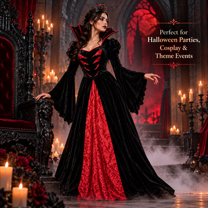 Queen of the Vampires Costume for Women | Adult Gothic Vampire Halloween Fancy Dress for Spooky Theme Parties