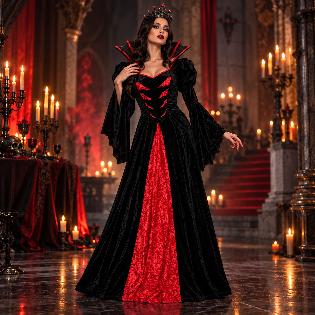 Queen of the Vampires Costume for Women | Adult Gothic Vampire Halloween Fancy Dress for Spooky Theme Parties