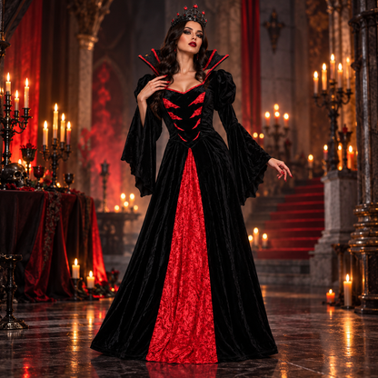Queen of the Vampires Costume for Women | Adult Gothic Vampire Halloween Fancy Dress for Spooky Theme Parties