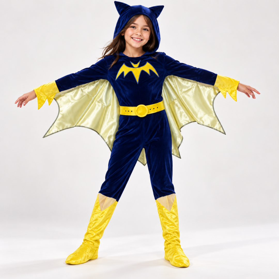 Bat-Inspired Superhero Girl Costume - Size S | Kids Halloween Fancy Dress for Birthday Parties, School Events & Role Play