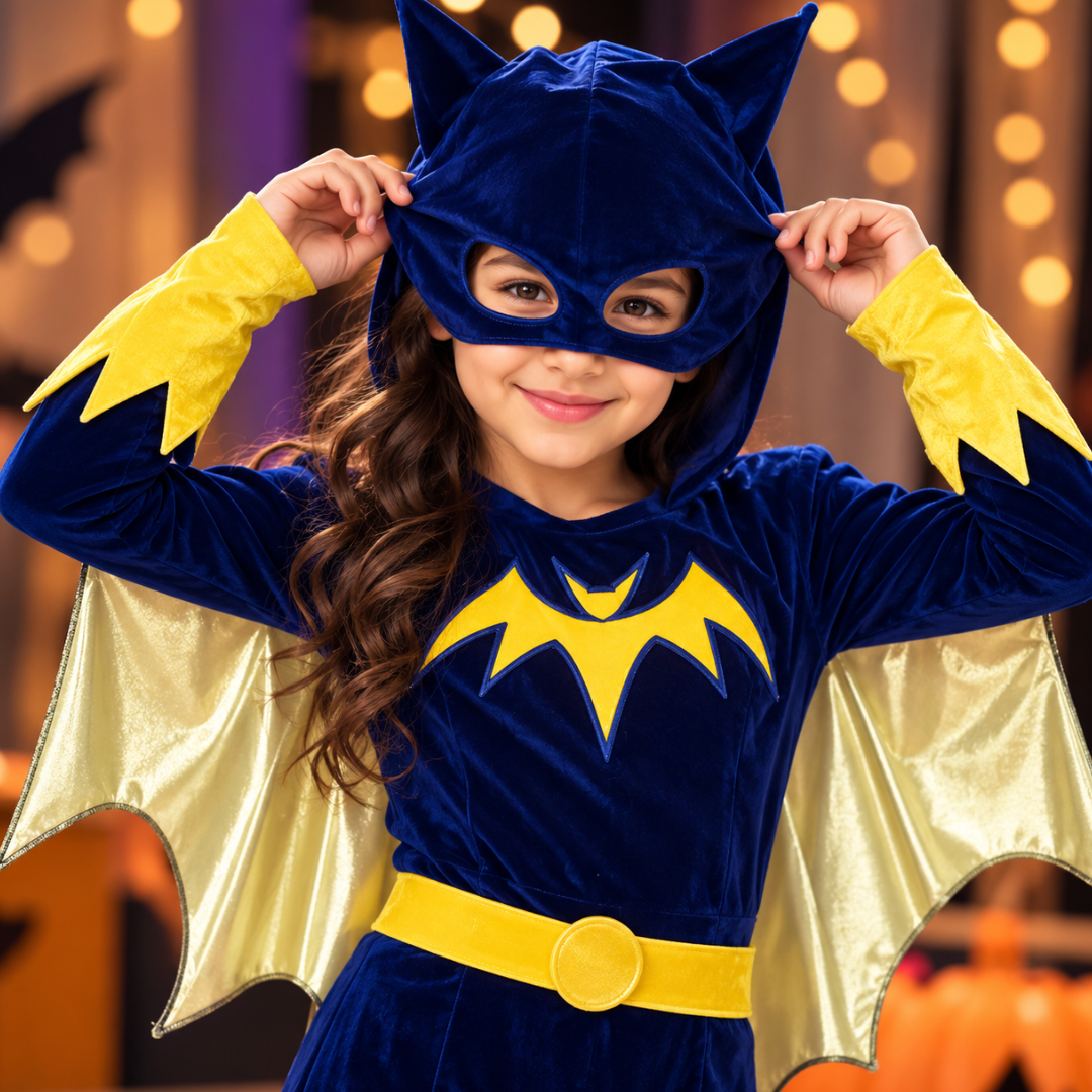 Bat-Inspired Superhero Girl Costume - Size S | Kids Halloween Fancy Dress for Birthday Parties, School Events & Role Play