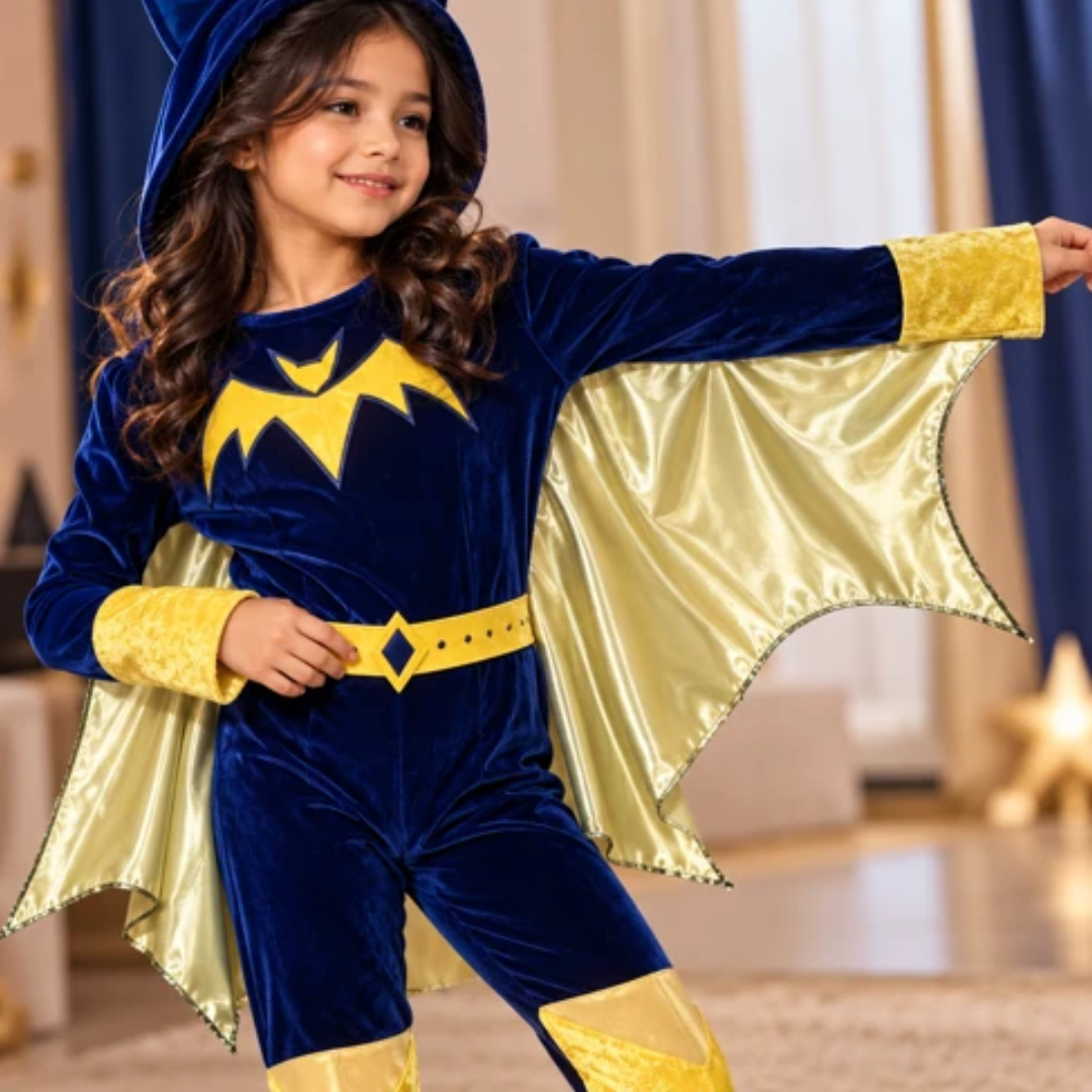 Bat-Inspired Superhero Girl Costume - Size S | Kids Halloween Fancy Dress for Birthday Parties, School Events & Role Play