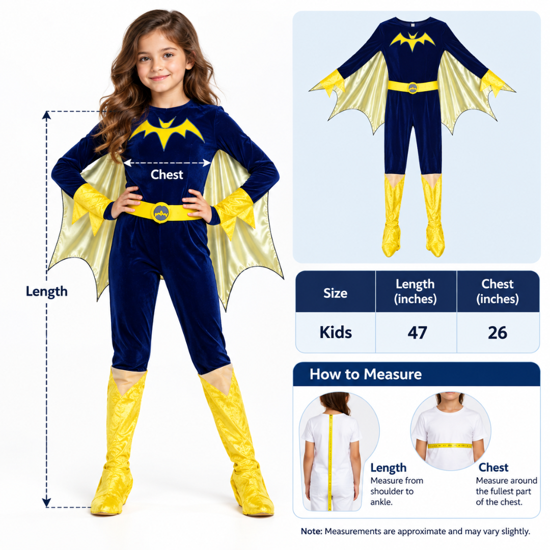 Bat-Inspired Superhero Girl Costume - Size S | Kids Halloween Fancy Dress for Birthday Parties, School Events & Role Play