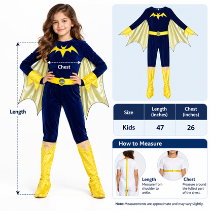 Bat-Inspired Superhero Girl Costume - Size S | Kids Halloween Fancy Dress for Birthday Parties, School Events & Role Play