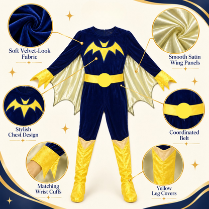 Bat-Inspired Superhero Girl Costume - Size S | Kids Halloween Fancy Dress for Birthday Parties, School Events & Role Play