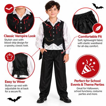 Vampire Costume for Boys - Size M | Kids Halloween Fancy Dress for Age 8 to 10 Years, School Events & Theme Parties