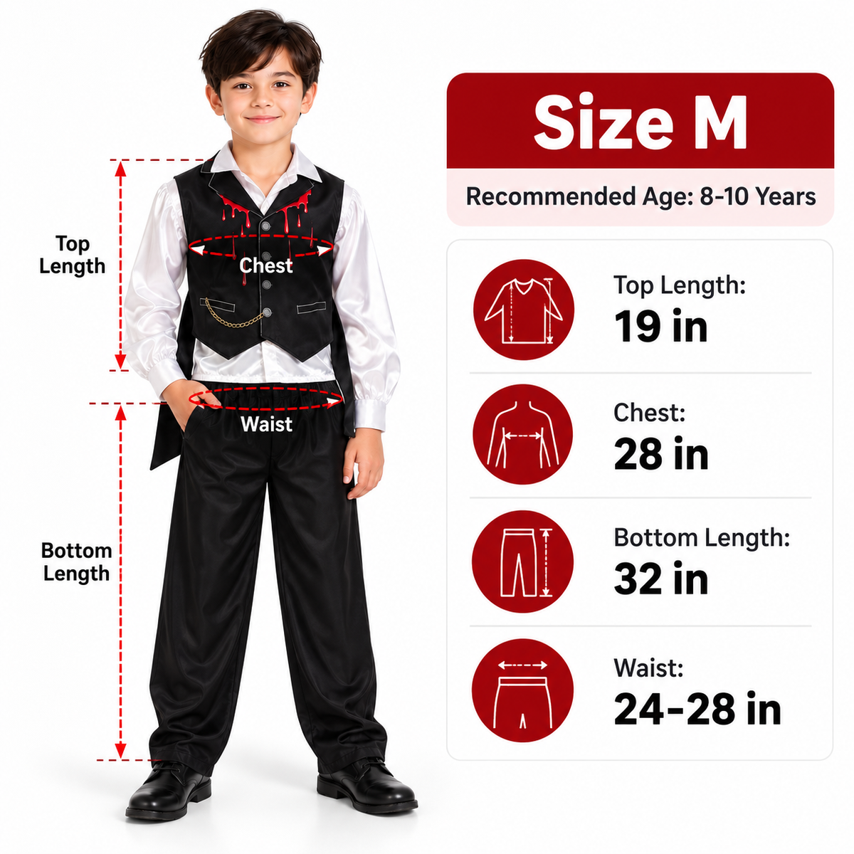 Vampire Costume for Boys - Size M | Kids Halloween Fancy Dress for Age 8 to 10 Years, School Events & Theme Parties