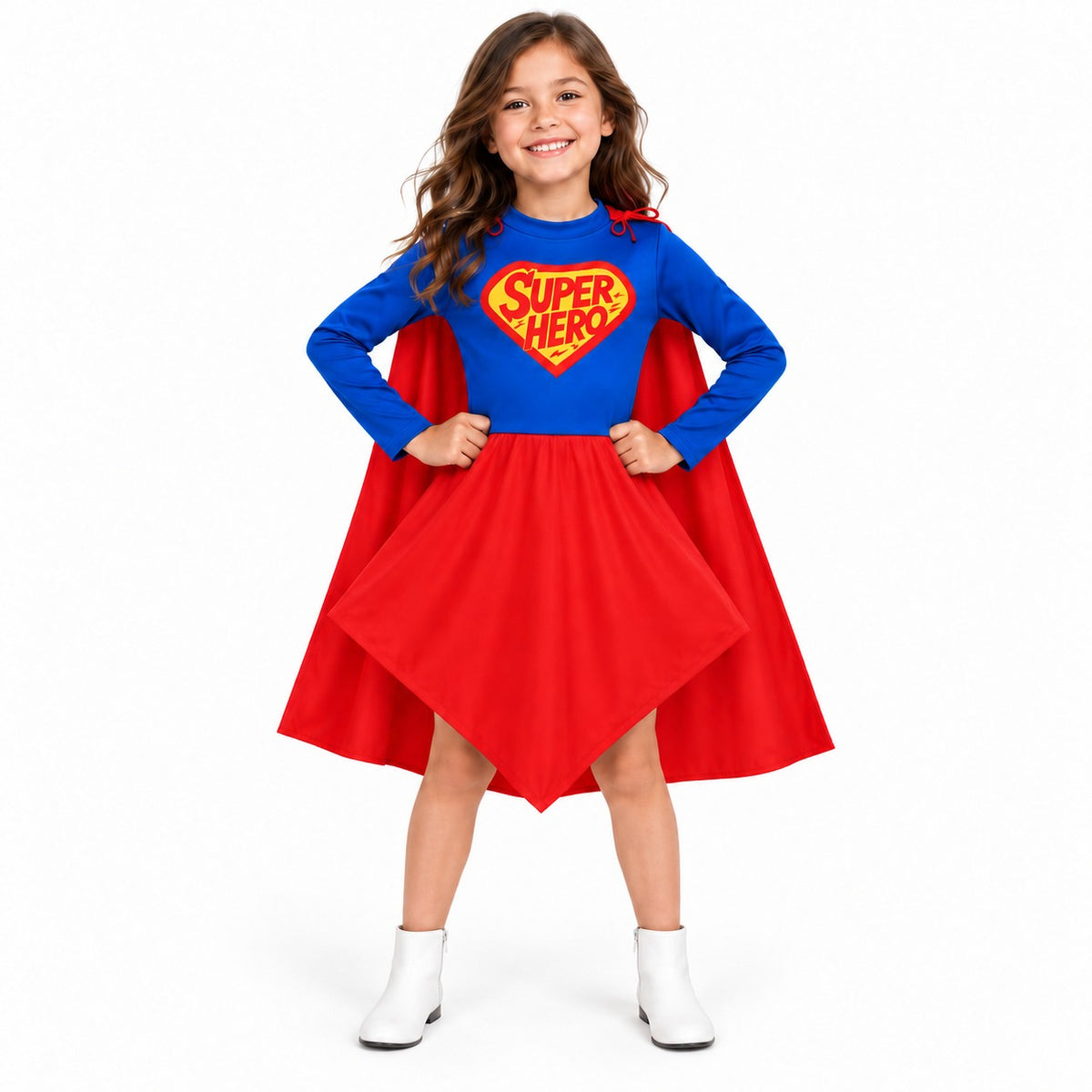 Superhero Girl Costume for Kids - Size M | Red & Blue Heroine Fancy Dress for Birthday Parties, School Events & Role Play