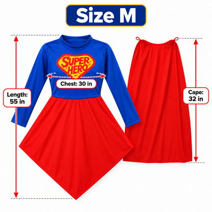 Superhero Girl Costume for Kids - Size M | Red & Blue Heroine Fancy Dress for Birthday Parties, School Events & Role Play