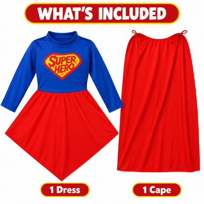 Superhero Girl Costume for Kids - Size M | Red & Blue Heroine Fancy Dress for Birthday Parties, School Events & Role Play