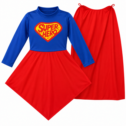 Superhero Girl Costume for Kids - Size M | Red & Blue Heroine Fancy Dress for Birthday Parties, School Events & Role Play