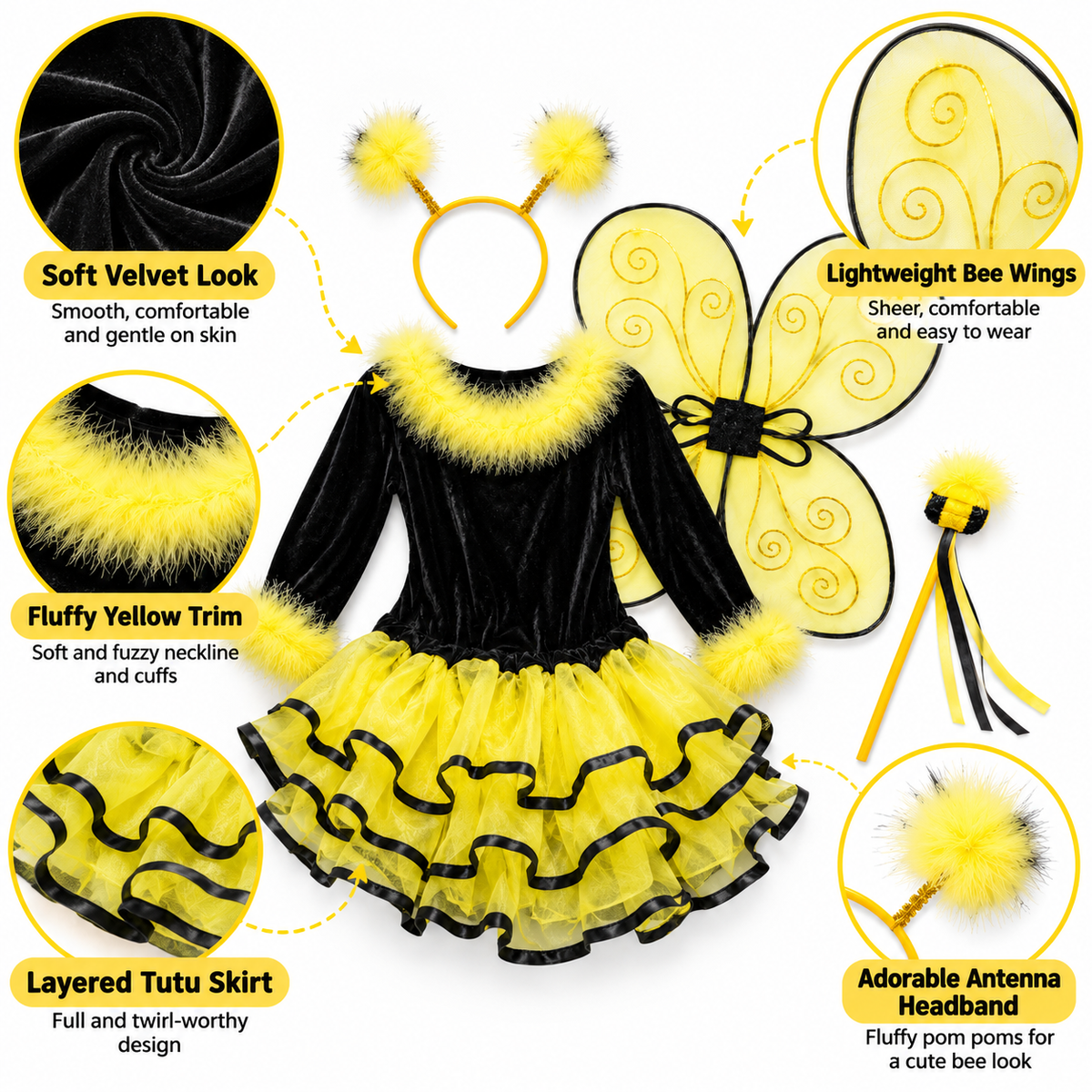 Bumble Bee Costume for Kids – Size S | Cute Bee-Inspired Fancy Dress for School Events, Theme Parties & Role Play