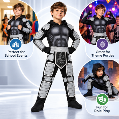 Muscle Chest Stealth Ninja Costume for Boys - Size M | Kids Ninja Fancy Dress for School Events, Theme Parties & Role Play