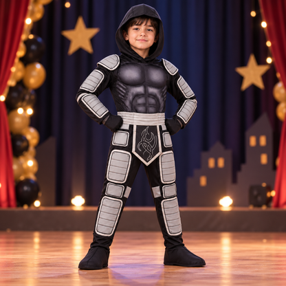 Muscle Chest Stealth Ninja Costume for Boys - Size M | Kids Ninja Fancy Dress for School Events, Theme Parties & Role Play