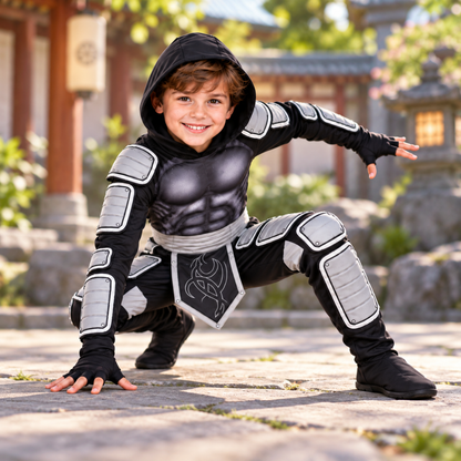 Muscle Chest Stealth Ninja Costume for Boys - Size M | Kids Ninja Fancy Dress for School Events, Theme Parties & Role Play