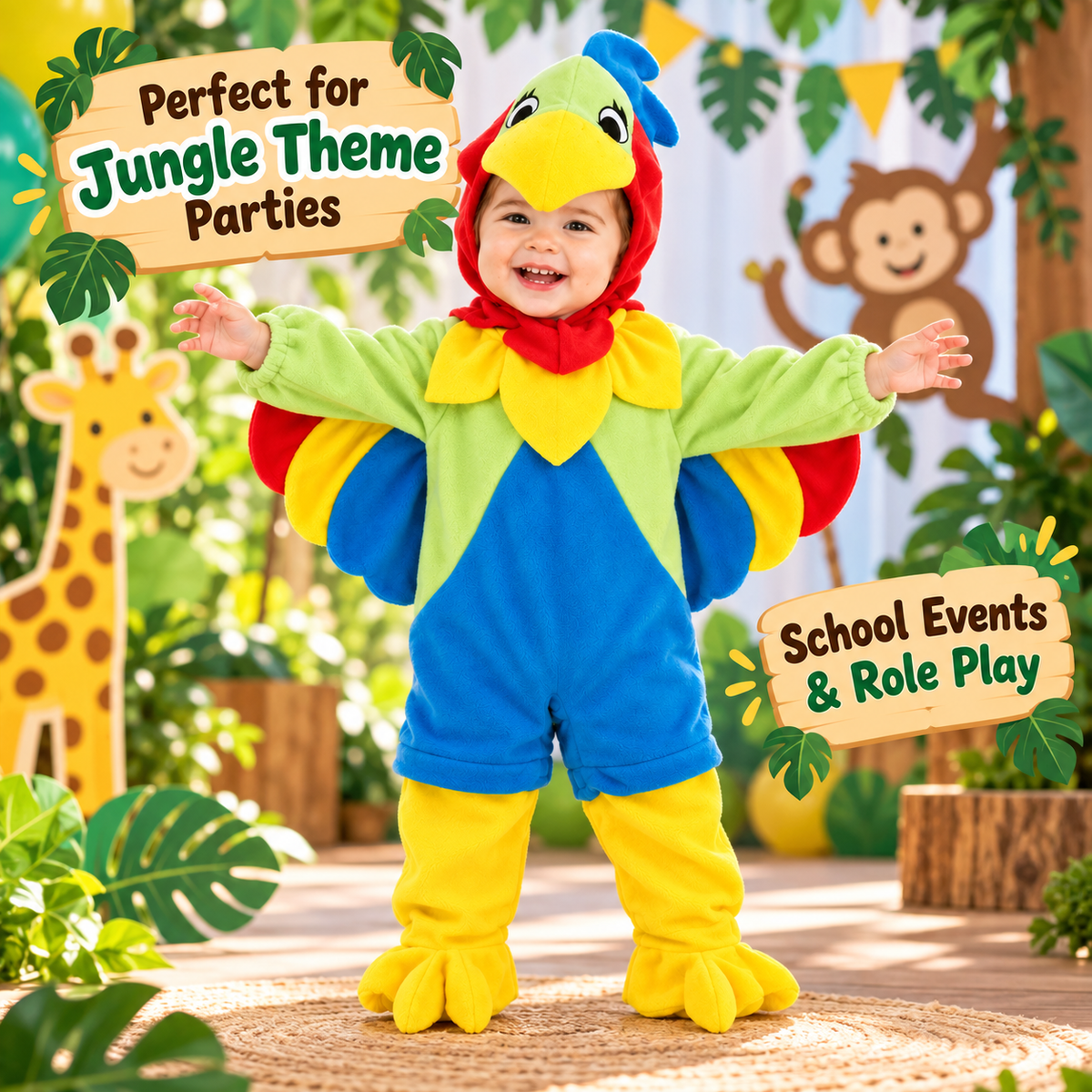 Parrot Costume for Kids - Size S | Colourful Bird Fancy Dress for Jungle Theme Parties, School Events & Role Play