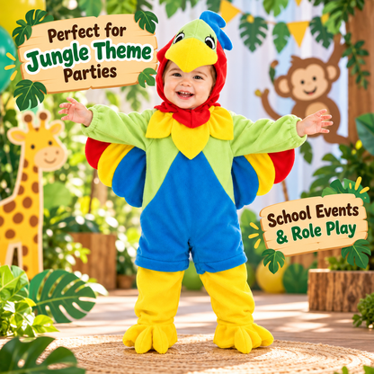 Parrot Costume for Kids - Size S | Colourful Bird Fancy Dress for Jungle Theme Parties, School Events & Role Play