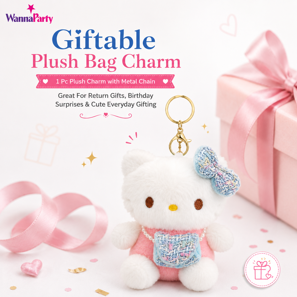 Hello Kitty Pink Plushy Keychain - Kawaii Bag Charm | Wanna Party - Image 9