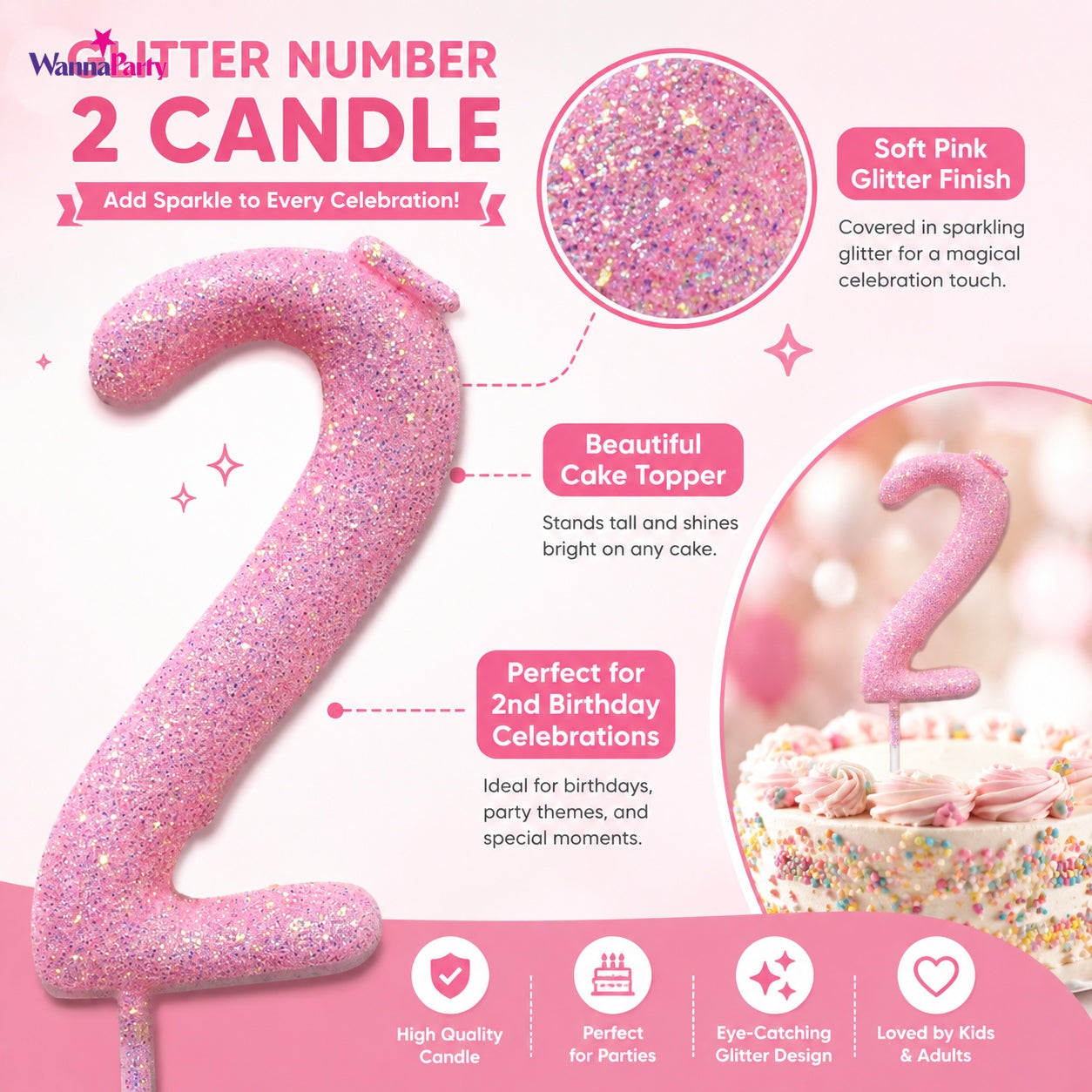 Glitter Designer Pink Candle No. 2