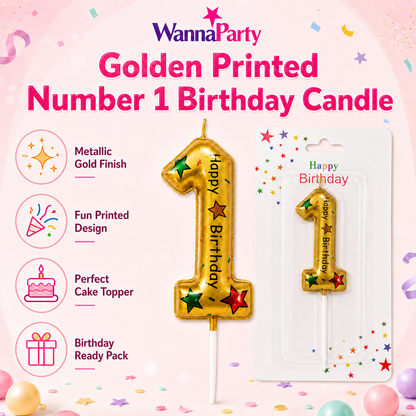 Golden Color Happy Birthday Printed Candle Number 1
