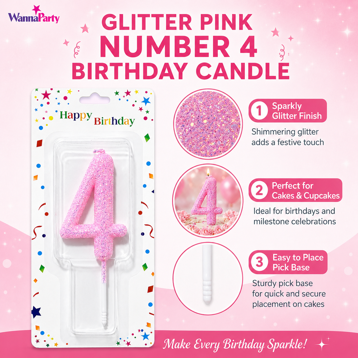 Glitter Designer Pink Candle No. 4