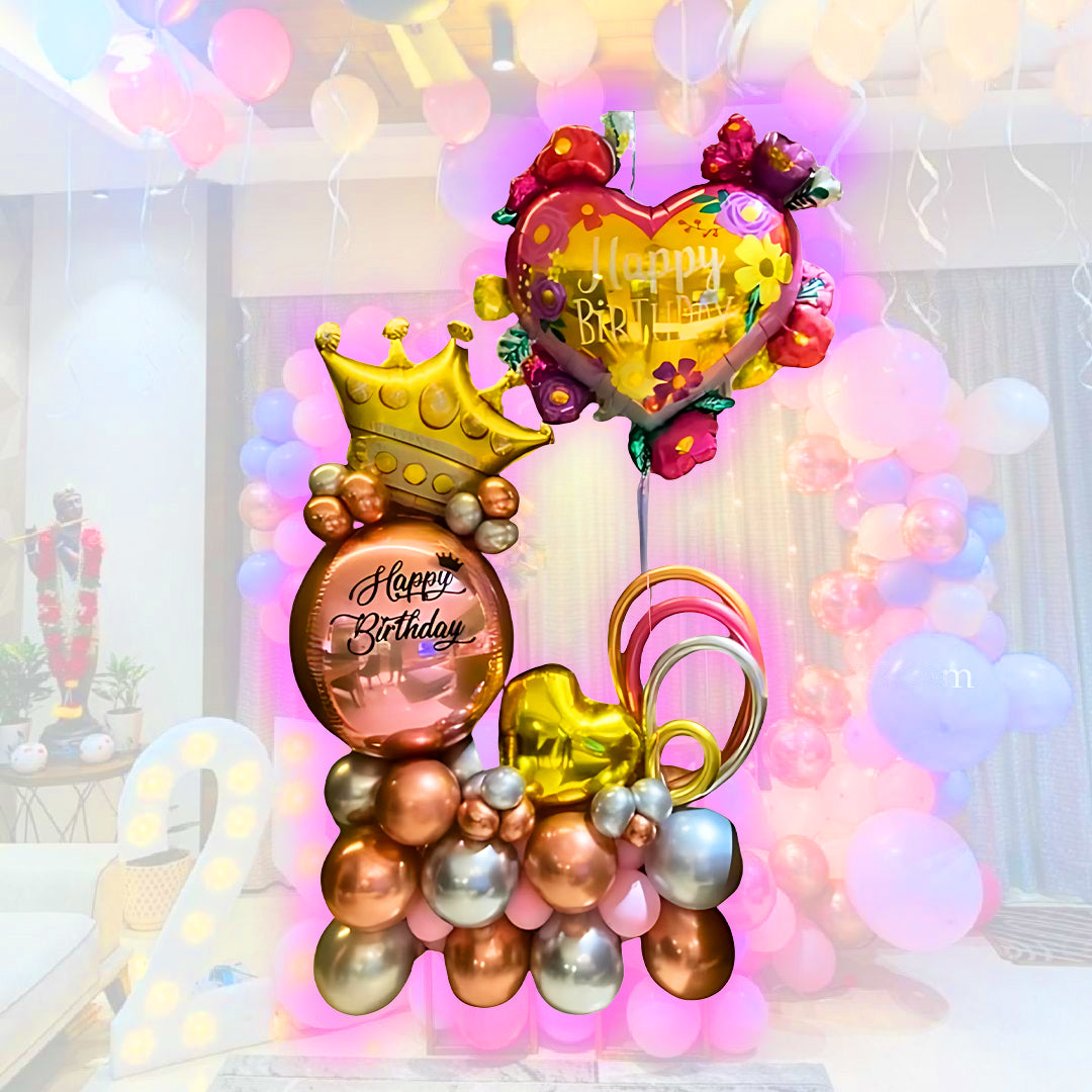 Happy Birthday Pink. Silver & Golden  Balloon Bouquet Set