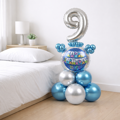 Designer Blue & Silver Balloon Bouquet Arrangement for 9th Birthday