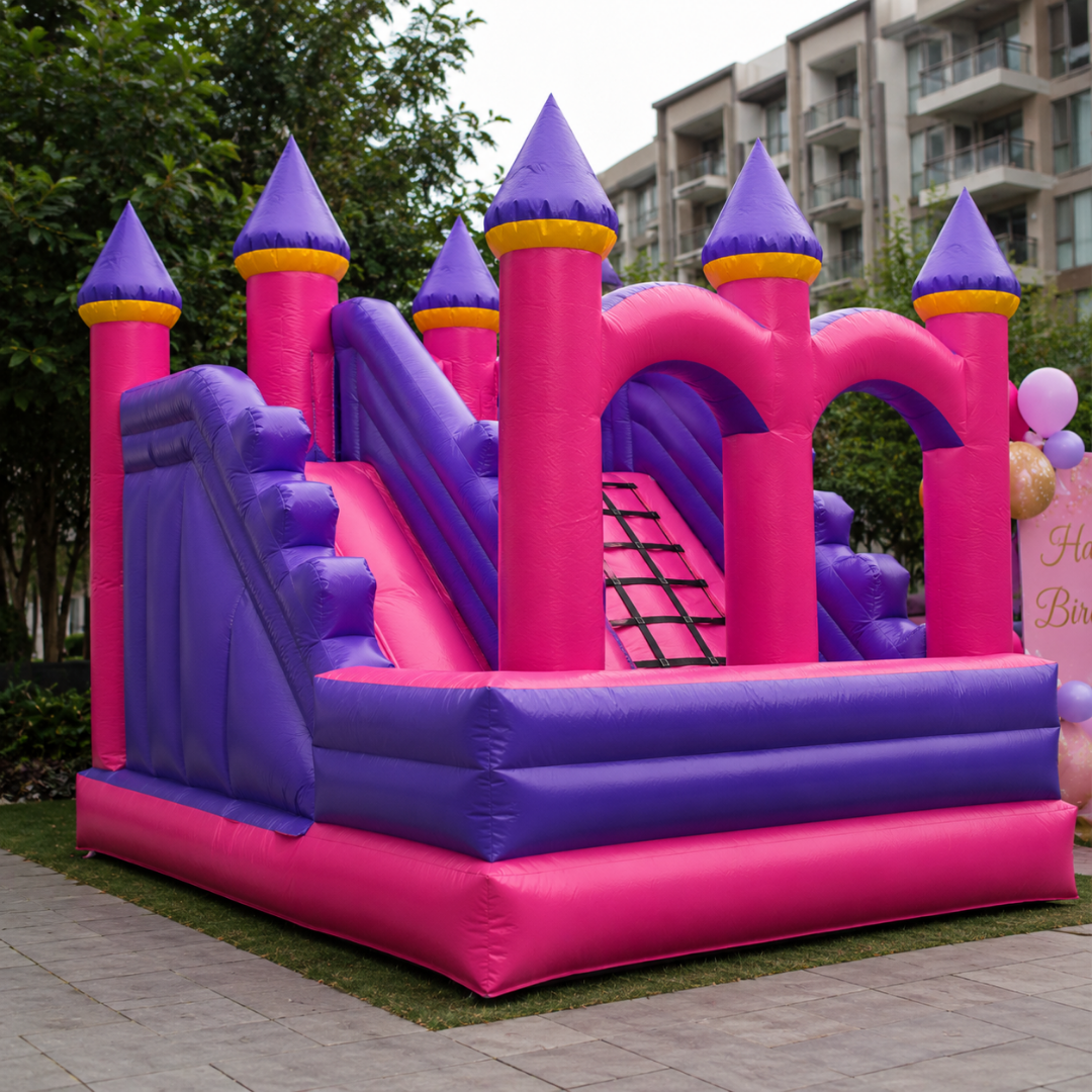 Pink and Purple Castle bouncy for Rent