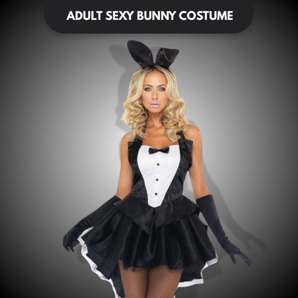 Adult Sexy Bunny Costume w/ Gloves, Bunny Ears & Tail