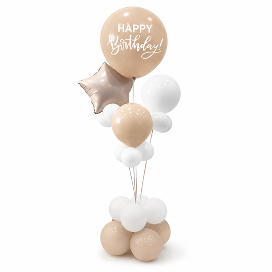 Apricot & White Retro Happy Birthday Balloon Bouquet Stand Set -  21 Pcs | Balloons with Plum Blossom Base, Holder & Fiber Rods | Birthday Table Centerpiece Decoration for Kids Adults Party - 1 Set