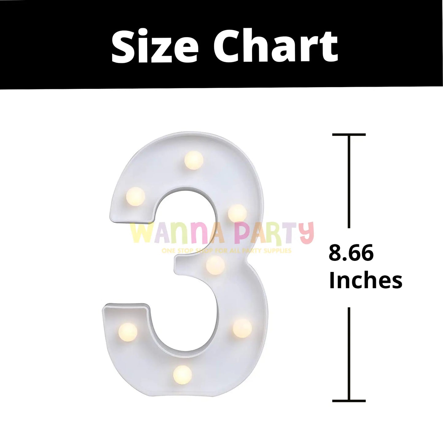 LED White Marquee Numericals - Numerical 3 or No. 3 - 11 inches in Size