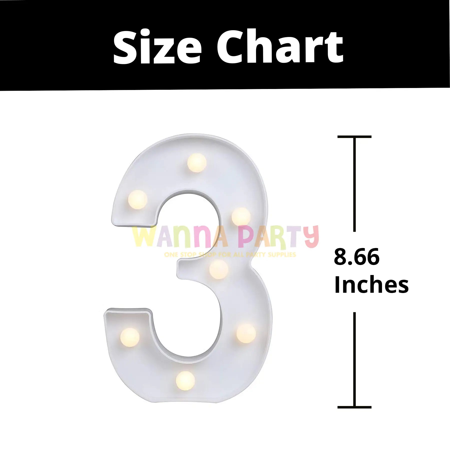 LED White Marquee Numericals - Numerical 3 or No. 3 - 11 inches in Size