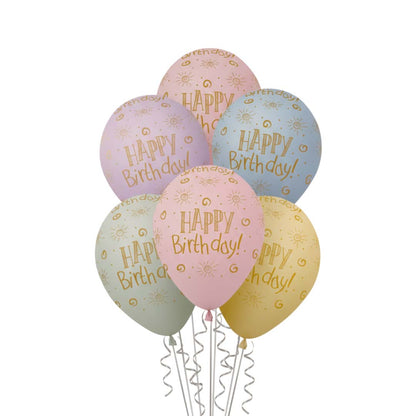 Happy Birthday Pastel Printed Balloons Pack of 6 (12 Inch) | Rainbow Color Latex Balloons | Birthday Party Decoration