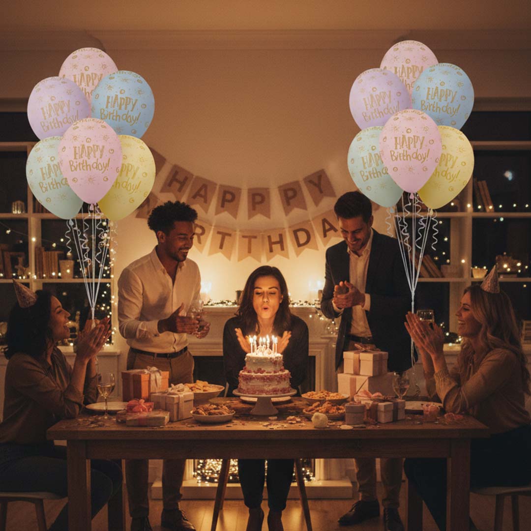 Happy Birthday Pastel Printed Balloons Pack of 6 (12 Inch) | Rainbow Color Latex Balloons | Birthday Party Decoration