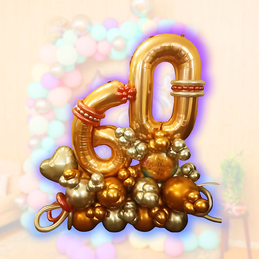 Happy 60th Birthday Golden & Silver Balloon Bouquet Set - 1PC